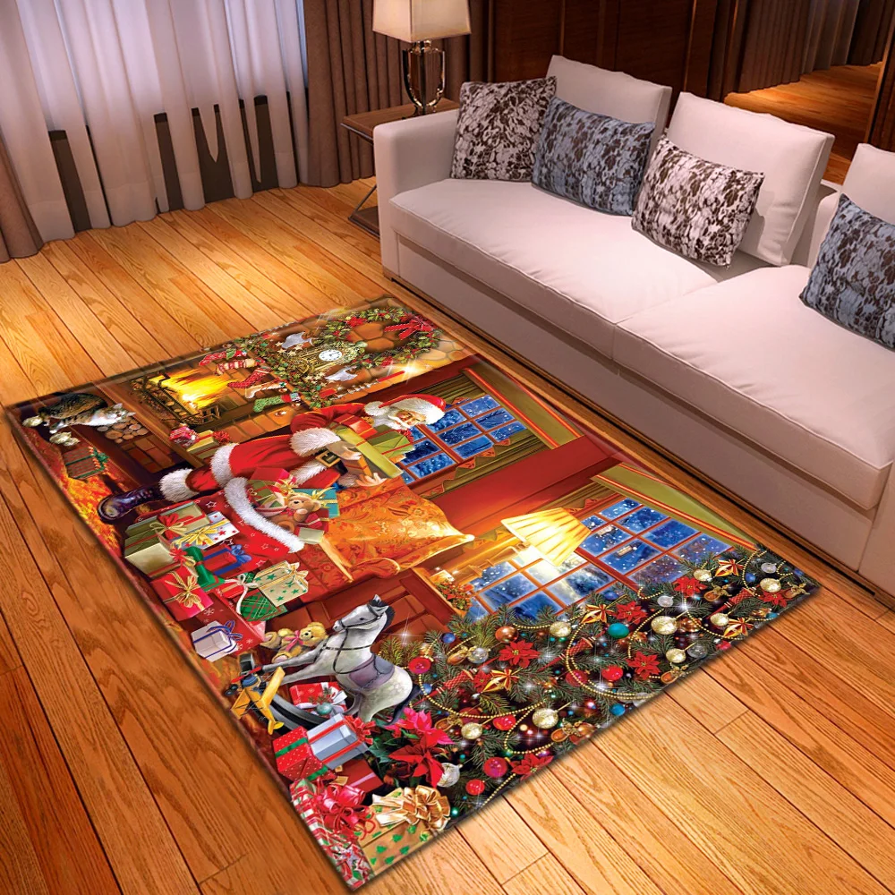 

Christmas Living Room Carpet House Bedroom Door Children Bedside Floor Decoration Rug Home Bathroom Balcony Hallway Non-Slip Mat