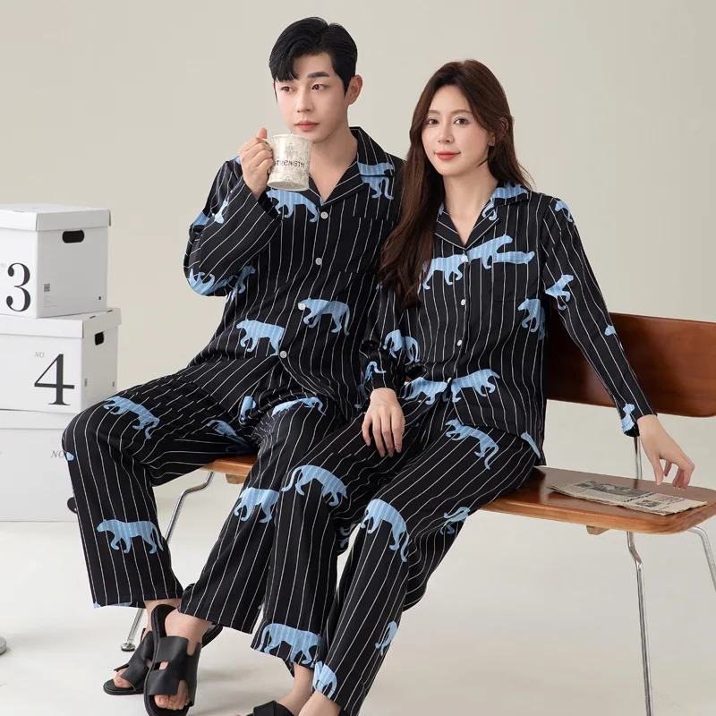 Satin Couples Pajama Sets Men & Women Long Sleeve Sleepwear Classic Button down Silky Soft Loungewear Pjs Set