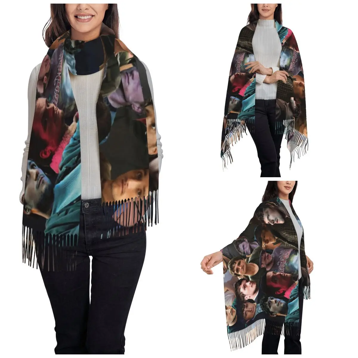 Josh Hutcherson Collage Scarf for Women Fall Winter Shawl Wrap Large Scarves with Tassel Ladies