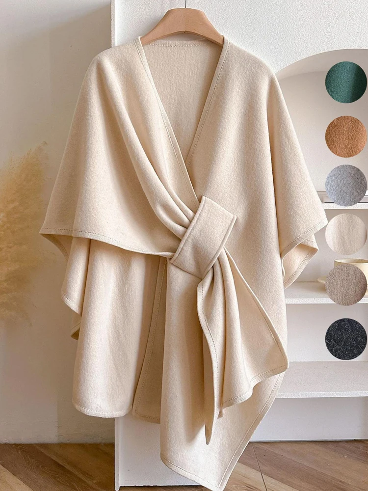 Vrouwen Poncho Winter Warme Sjaal Dubbelzijdig Designer Verdikking Deken Luxe Sjaal Vrouwelijke Mantel Kasjmier Pashmina Cape Stole - afbeelding 2