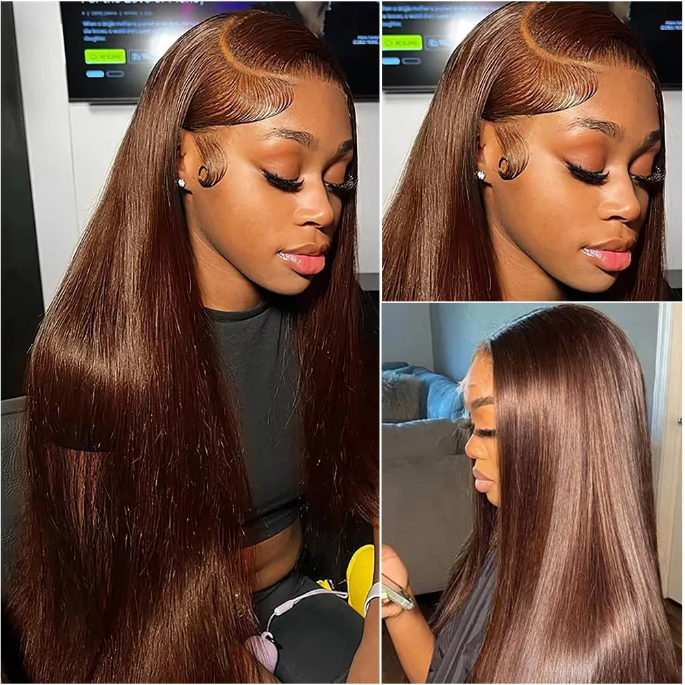 الشوكولاته براون العظام مستقيم الدانتيل الباروكة 13x4 الدانتيل الشفاف الجبهة باروكة من شعر طبيعي 200 الكثافة 13x6 HD الدانتيل البرازيلي شعر مستعار ملون