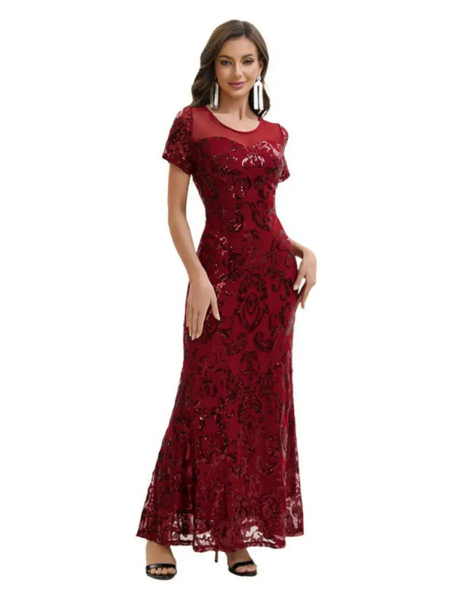 Retro 920s Sequin Skirt Evening Gown Women's Sle iny Sequin Dr for Dinner Parties Polyester Material Spring Collection