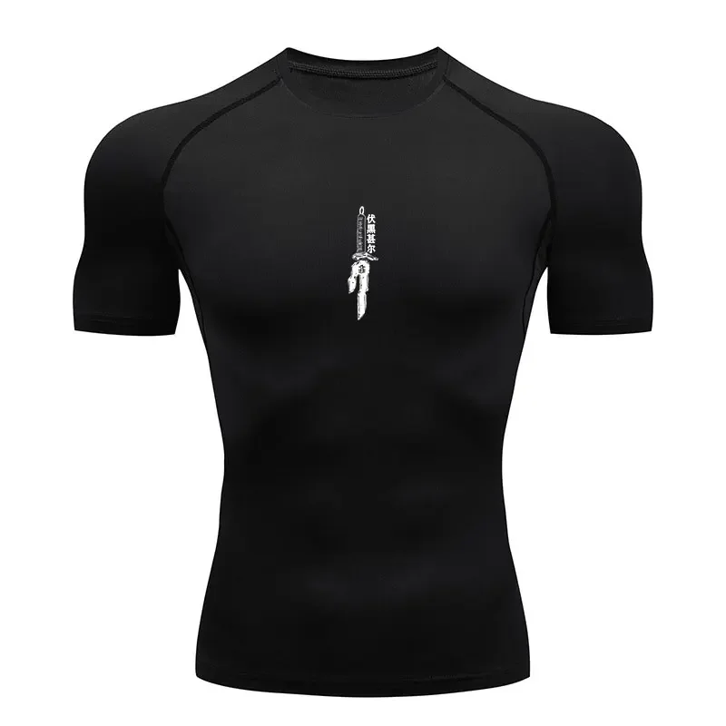 Anime Jujutsu Kaisen koszulka kompresyjna mężczyźni Fitness siłownia sportowa T-Shirt do biegania Rashgard topy szybko schnący krótki rękaw dla