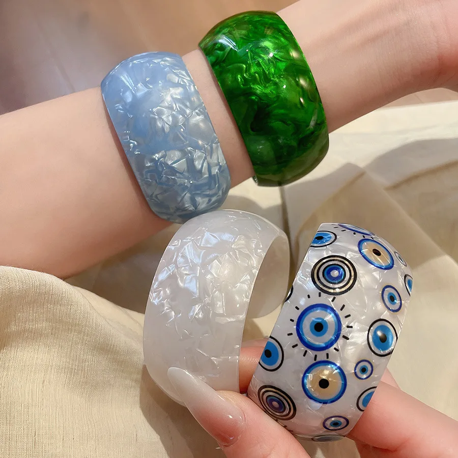 Devil Eye Bracelets Acrylic Resin Wide Bangle for Women Men Geometric Chunky Cuff Bangles Party Wedding Jewelry Couple Gifts F