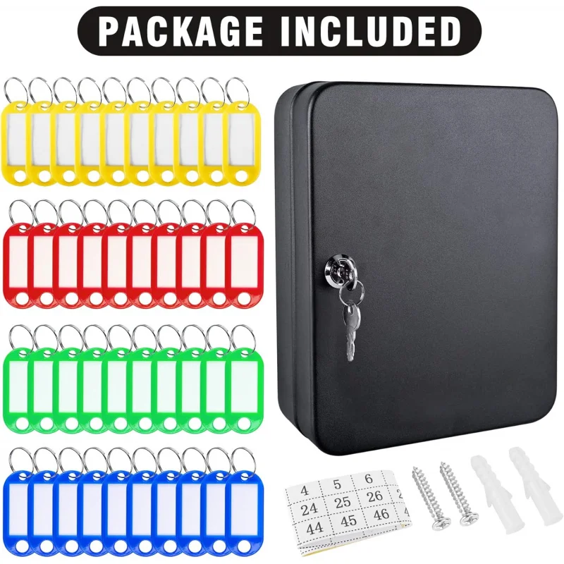 Key Cabinet Wall Mount, 48 Hooks & Tags, Storage Key Lock Box, Steel Security Locking Key Management Organizer
