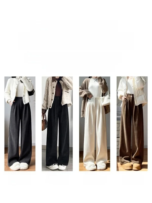 ay Corduroy Suit Pants Women's Thiened Fce Wide Leg Narrow Version Autumn Winter High Waist Straight Cut Casual Trousers