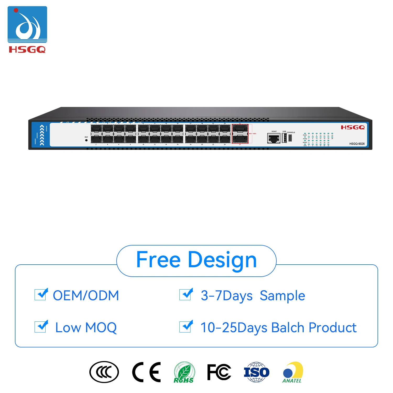 New Design Fiber Optical Switch 24 Port 24*10GE+2*100GE QSFP28 UPLINK Layer 3 Managed Switch