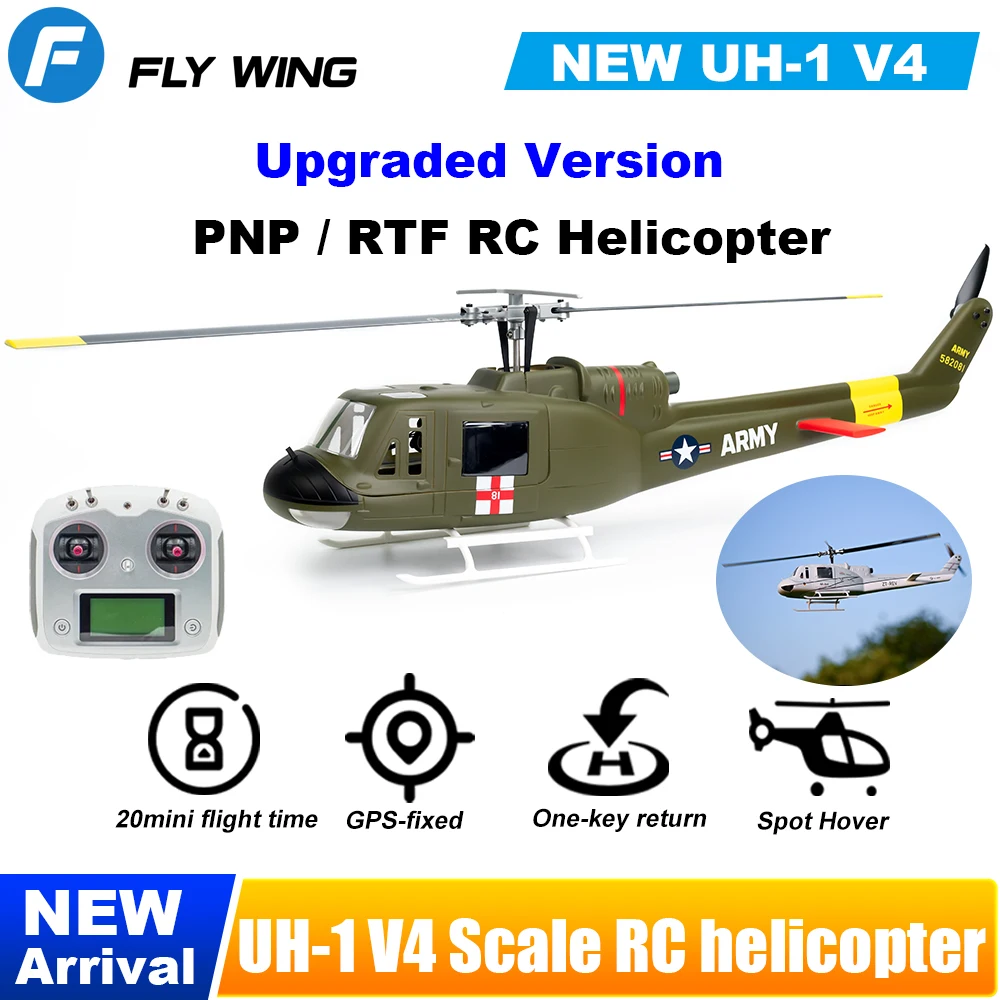 FLYWING UH1 V4 Scale RC Helicopter 470 size Helicopter Metal Rotor holder two Carbon Fiber blades UH-1 V3 10CH Scale Helicopter