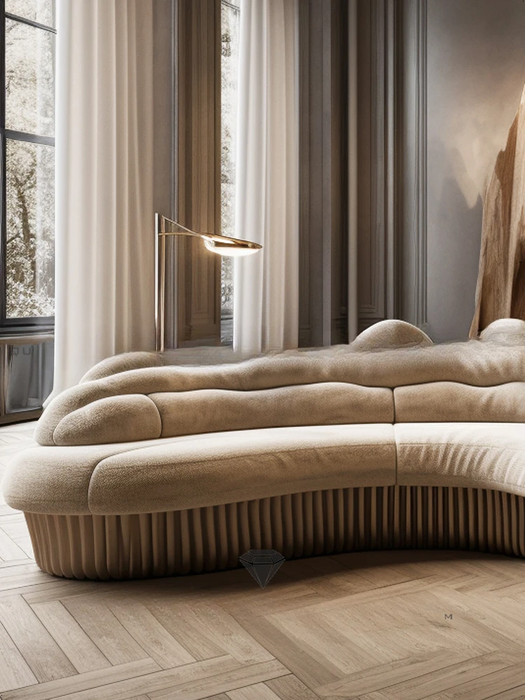 Arc-shaped creamy style household sofa, large size circular arc sofa, cream series sofa, creative lobby reception sofa