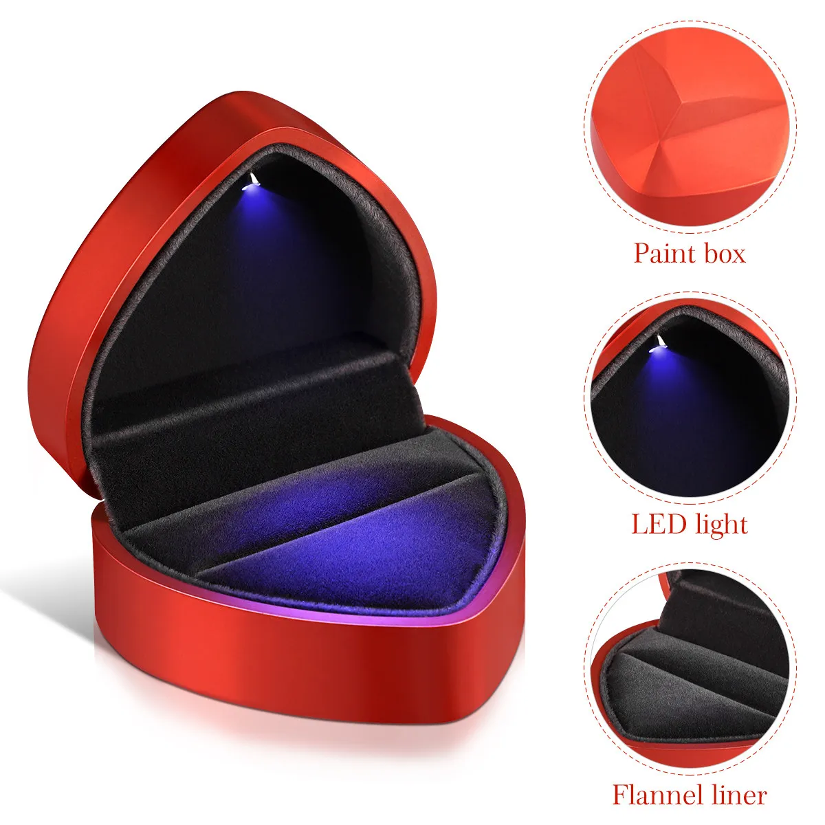 Heart-Shaped Lighted Ring Box Red LED Spotlight Inside Jewelry Box for Proposal Wedding Anniversary Valentine's Day Gift