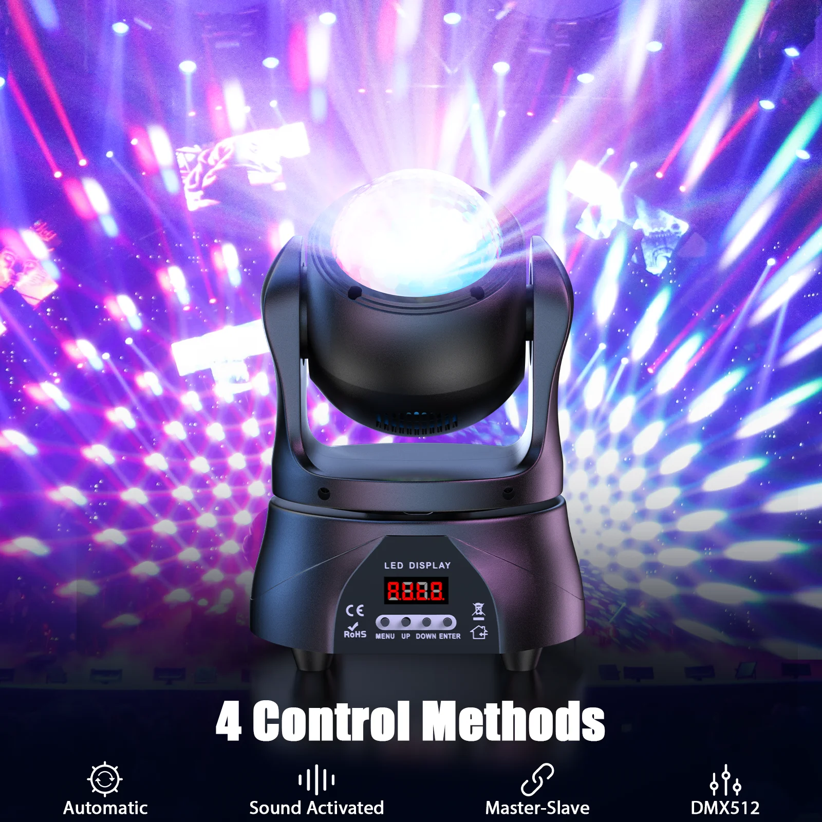 DayFlicker 30W Double-sided RGBW 4 in 1 Lamp Beads Mini Moving Head Light DMX512 Voice Control 15 CH For DJ KTV Party Banquet