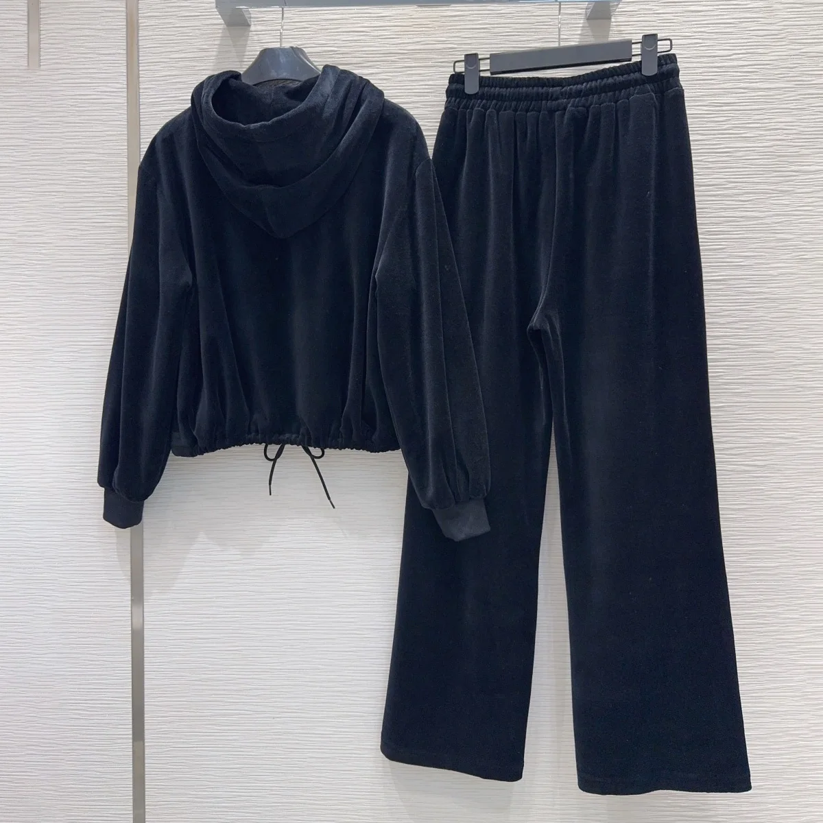 High Quality Women Tracksuit Hooded Zip Up Cropped Jacket Drawstring Waist Flared Pants Casual Outfit Sets lyt2681521