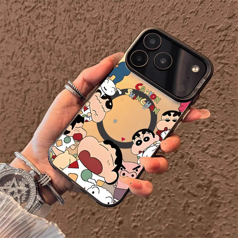 เคสโทรศัพท์ไร้สายลายการ์ตูน 3 มิติ น่ารัก ชินจัง บุริบูริเซมอน สำหรับ iPhone 13 14 11 12 15 16 Pro Max ฝาปิดแม่เหล็กตลกๆ ﻿