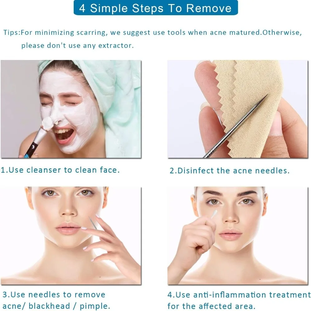 8PCS Rvs Acne Clip Puistje Naald Comedondrukker Pincet Comedo Extractor Facial Schoonheidssalon Huidverzorging Gereedschap