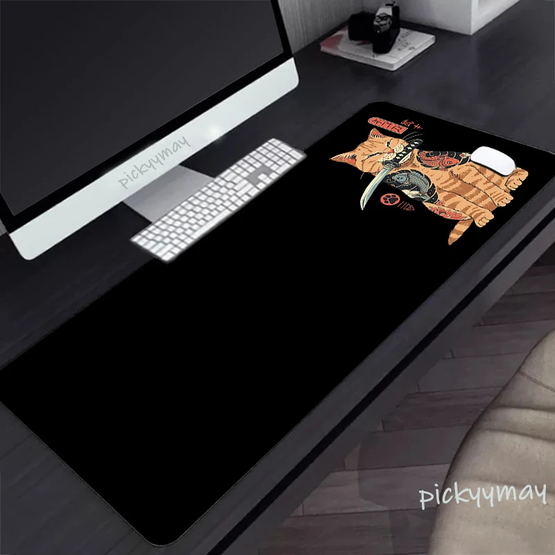 Japan Samurai Cat Large Mouse Mat Art Mousepad Big Black Mousepads Rubber Keyboard Mouse Mats Desk Pad HD Mouse Pads 900x400