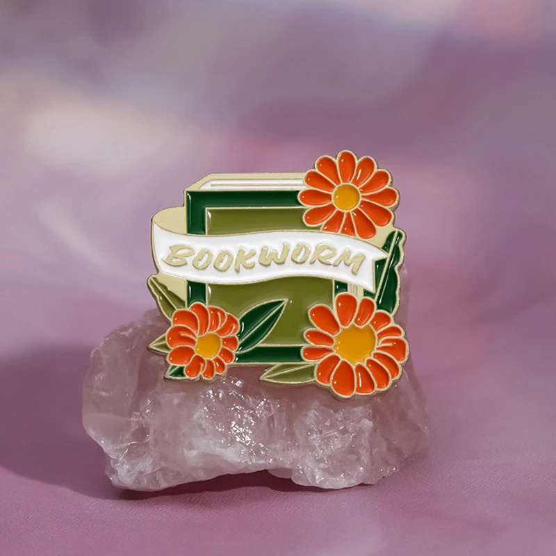 PERSIST Kindness Enamel Pins Custom Courage Bookworm Brooches Lapel Badges Flower Book Plant Jewelry Gift for Kids Friends