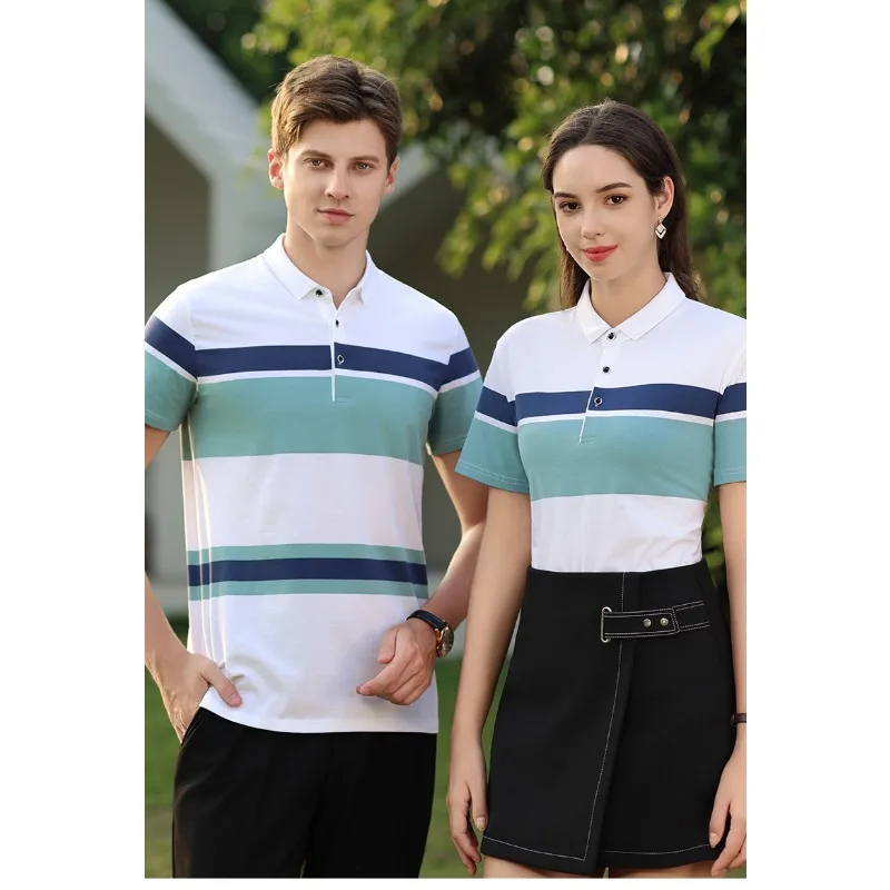 Summer Outdoor Golf Casual Comfortable Loose Fitting Tshirt for Couples Fashionable Striped Pure Cotton Short Sleeved Polo Shirt