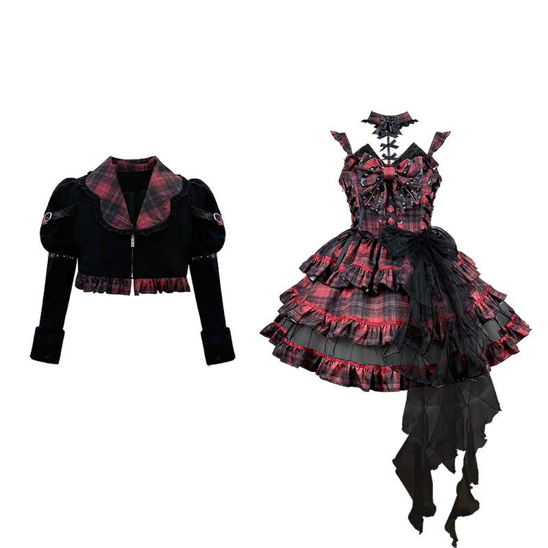 New Original Japanese Harajuku Cool Girl Fashion Red Dress Female Lolita Temperament Slim Sweet Kawaii Dress