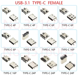 10PCS 4P/6P/16P/24P USB-3.1 Type-C Smd Female Socket 4/6/16/24 Pin Smt Dip Quick Charging Power Connector Plug DIY 4Pin 6Pin