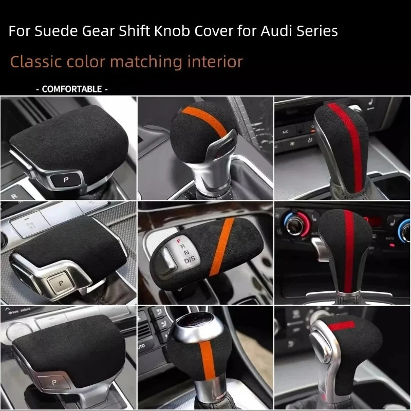 For Audi A6L, A4L, A3, Q5, Q7, Q2, A8, Q3 Gear Shift Knob Cover, Suede Interior Refit Decoration for New & Old Models