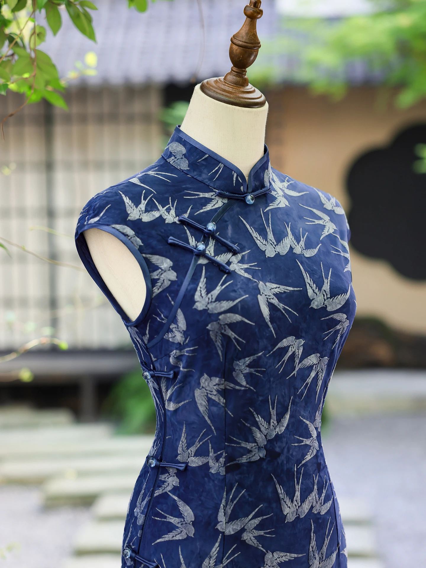 

Jiangnan down Blue Velvet Svel Qipao Vintage Sle Young Faionable Daily Wear Autumn Dr Floral Print Midi Skirt