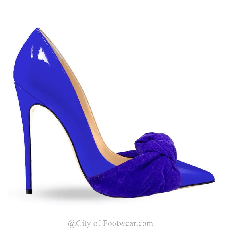 Escarpins en cuir verni et daim avec nœud pour femmes, chaussures à bout pointu, talons hauts fins, robe de soirée et de bureau, élégantes, grande taille, 2025