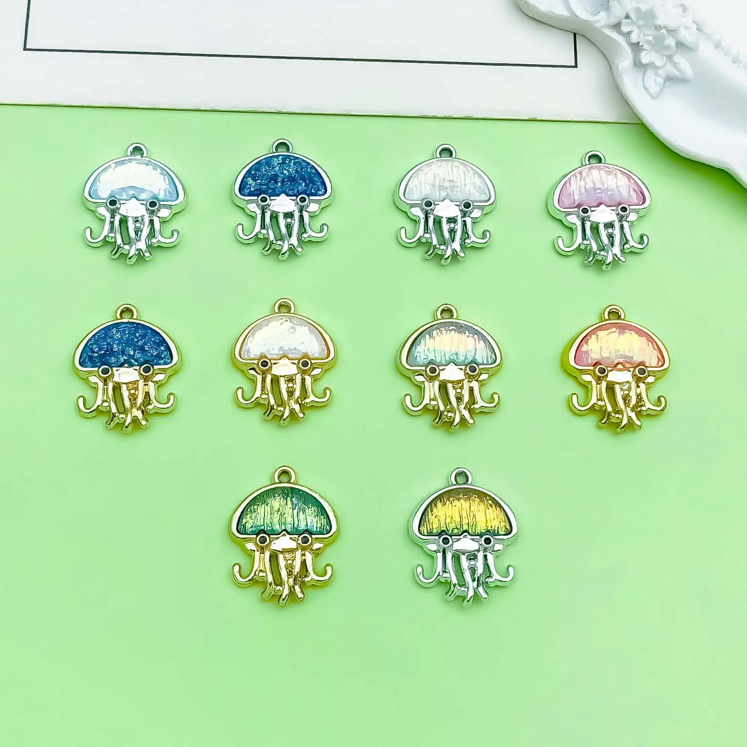 10pcs 15x19mm Zinc Alloy Jellyfish Charms, Marine Life Pendants for DIY Bracelet Necklace Earring Jewelry Making Accessories