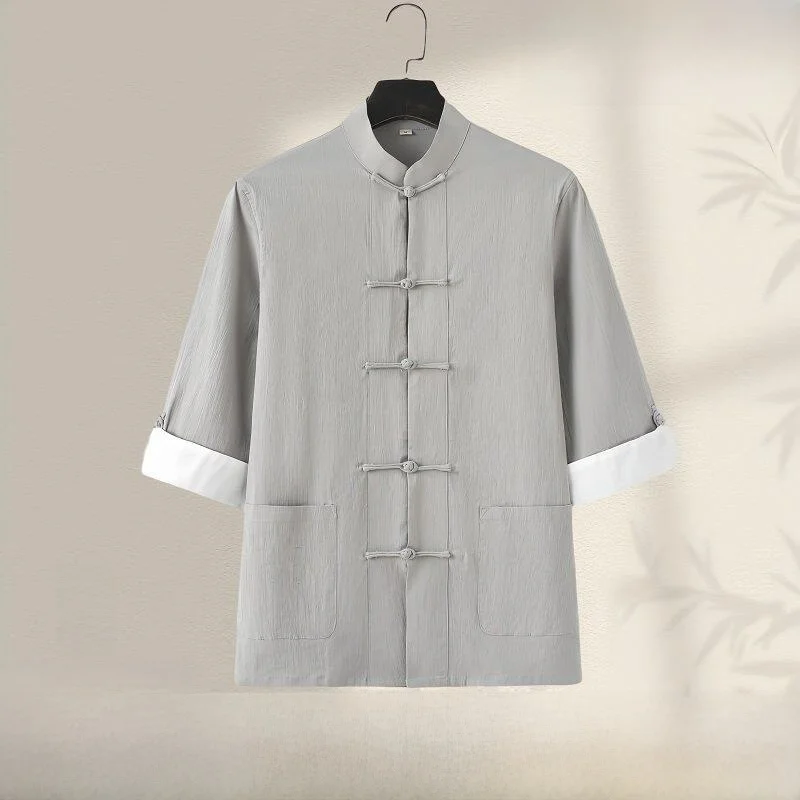 

Chinese Sle Cuff irt Men's Health Center Acupuncture Massage Techan Workwear Breathable Loose Fit Cotton Linen Blend