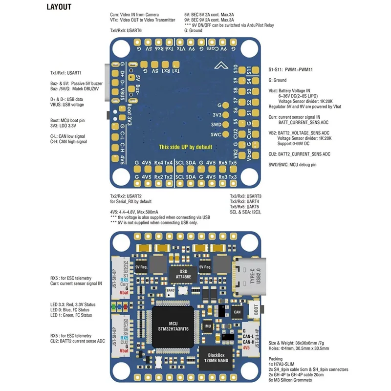 Контроллер полета QWE-H7A3-SLIM STM32H7A3RIT6 Встроенный Baro OSD Blackbox 2-8S Lipo для дрона X8 RC FPV Racing Drone