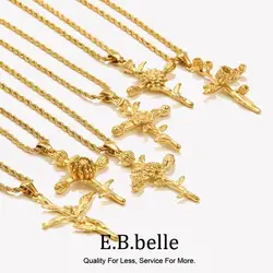 E.B.belle New Design Birth Month Flower Cross Necklace 18k Gold Plated Stainless Steel Fashion Women Jewelry