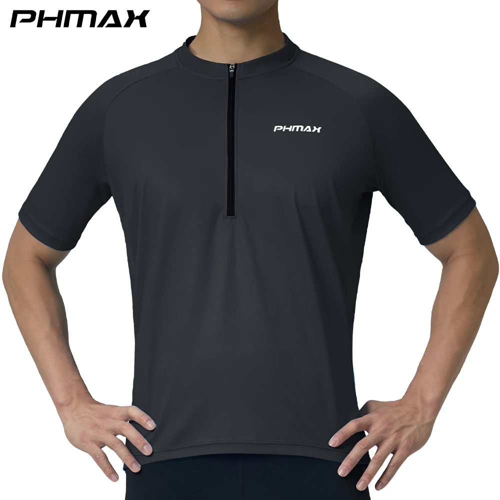 PHMAX Radfahren Kurzarmshirt Herren Sommer Fahrradbekleidung Atmungsaktives Hemd PO Shirt Schnelltrocknendes Stretch Top Sportbekleidung
