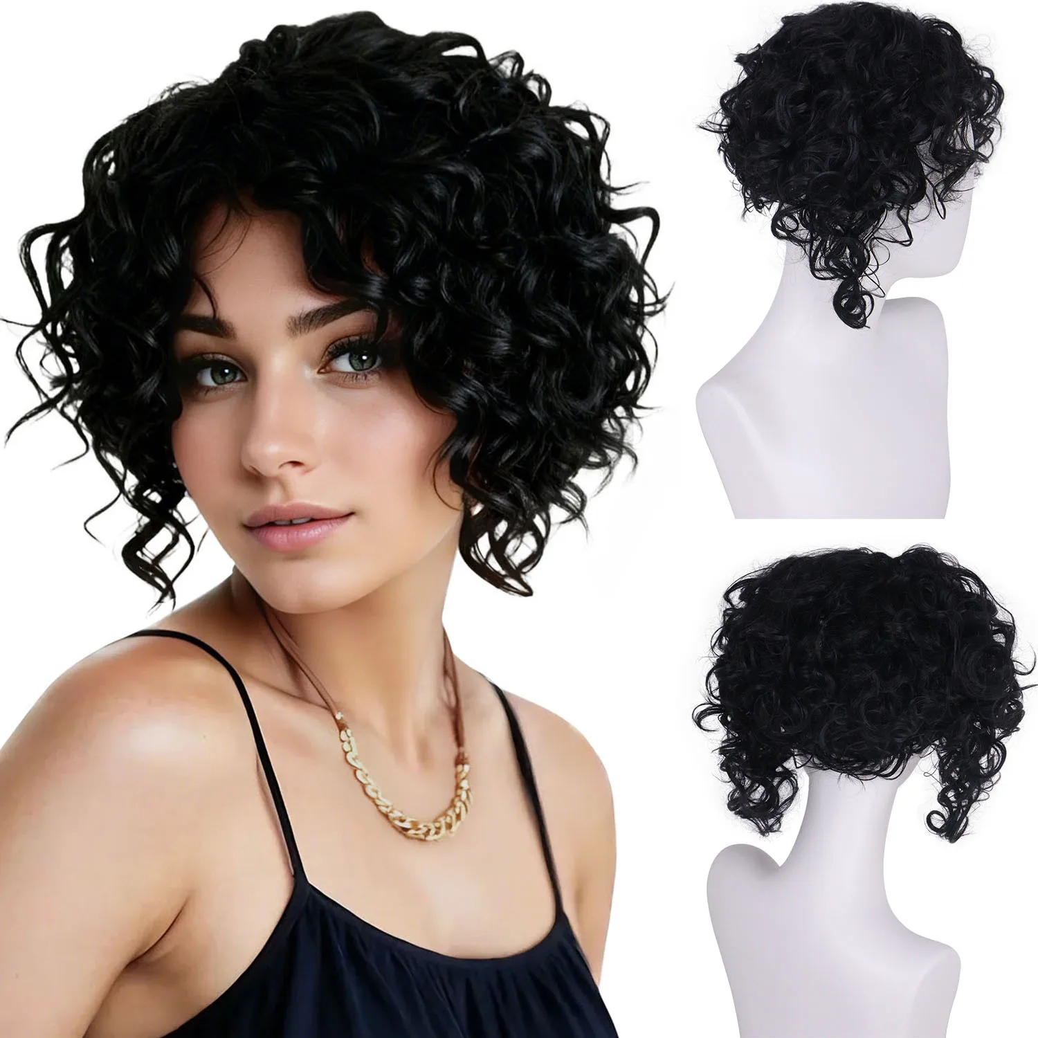 

Афро-американские синтетические короткие афро парики для женщин, сменный парик для повседневной вечеринки, грязный вьющийся черный парик с наклонной челкой