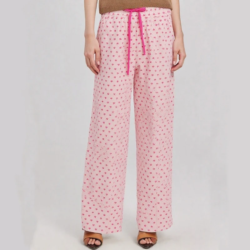 

Heart Printed Pants Women Sleepwear Female Loose Casual Pants Drawstring Elastic Nightwear Home Loungewear Pant Femme Pajamas