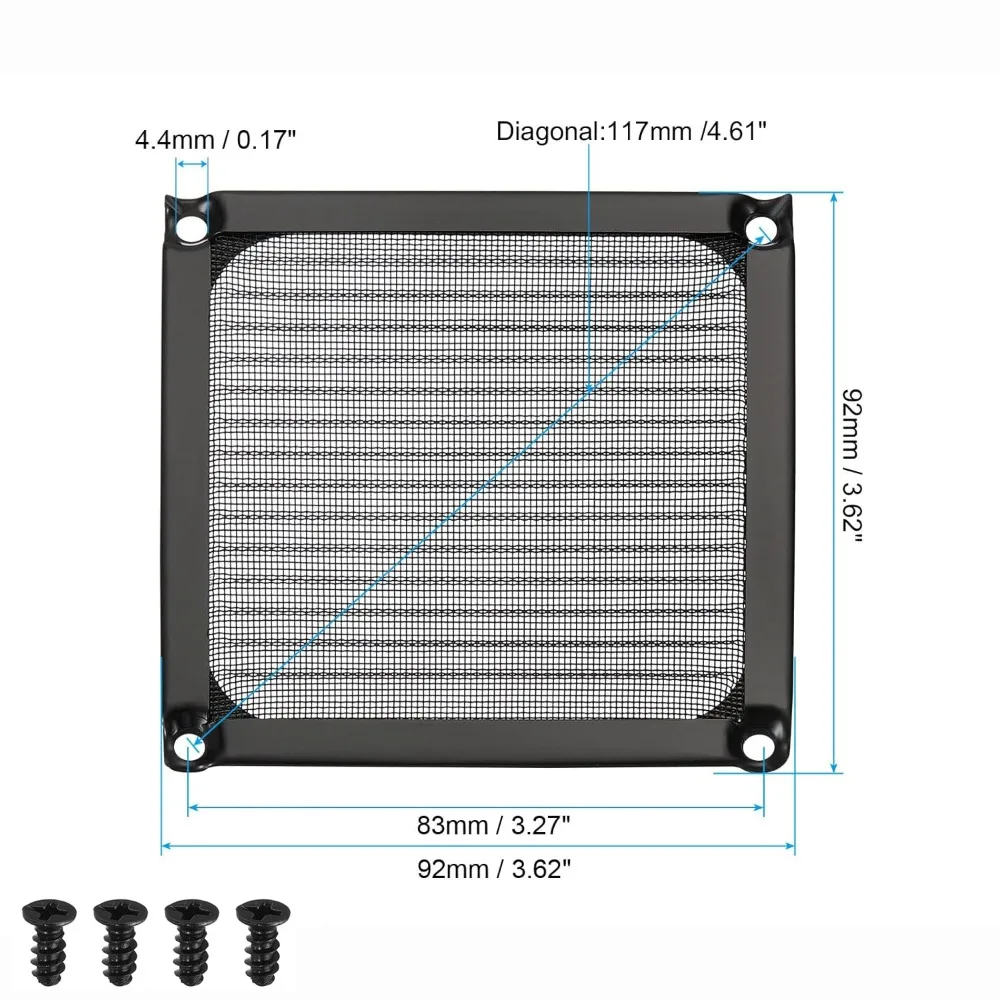 Anti Rust Computer Fan Filter Grills Aluminum Silver Black Dust Filter Cover with Screws Cooling Fan Cover Cooling System