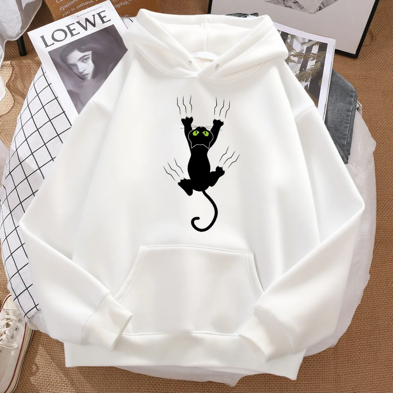 

Толстовка унисекс с принтом «Непослушный черный кот», флисовая толстовка в стиле хип-хоп, мягкая теплая толстовка в стиле Харадзюку с героями мультфильмов, детская Sportswe