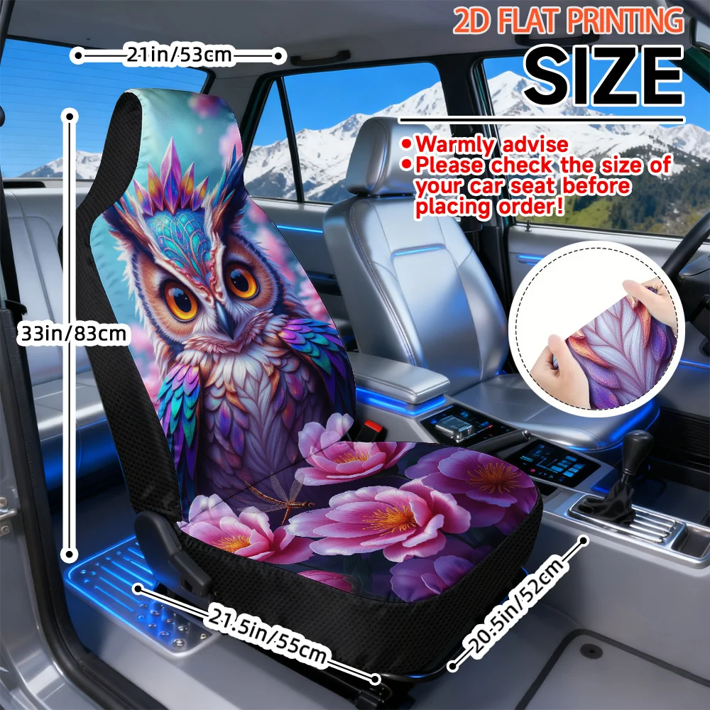 2D Flat, 2pcs Elegant Butterflies And Blossoms Print Front Seat Covers, Great Present For Friends With Cars, Quick To Remove And