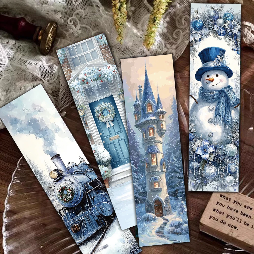 30PCS Blau Weihnachten Lesezeichen Laptop Gepäck Lesen Bücher Cartoon Dekor Telefon Ästhetische Schreibwaren Gitarre Lesezeichen