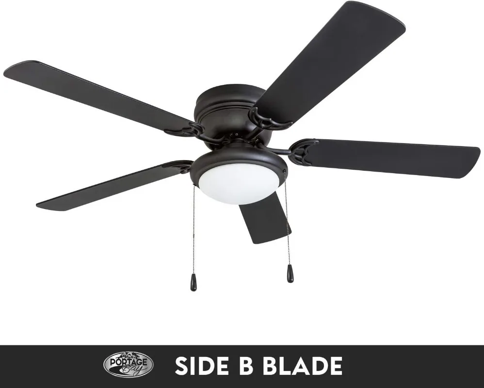 Portage Bay 50251 Hugger 52" Matte Black West Hill Ceiling Fan with Bowl Light Kit