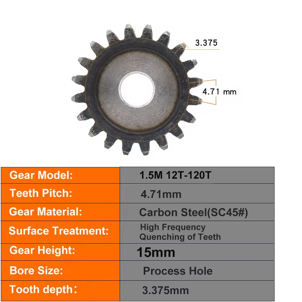 45# Spur Gear 1.5M-24/25/26/27/28/29/30/31/32/33Teeth Steel Material Cylindrical Gears For Transmission Accessories CNC Part