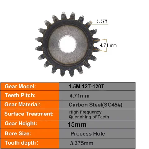 45# 1.5M Spur Gear 88/89/90/91/92/93/94/95/96/97Teeth Cylindrical Gears For Transmission Accessories CNC Part 45# Steel Material