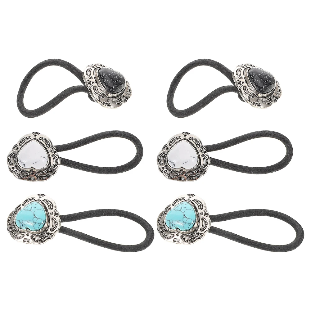 

6pcs Hair Accessories Metal Hair Ties Elastic Ponytail Holder Heart Shaped Green Turquoise Silver Fashion Bauble For Women