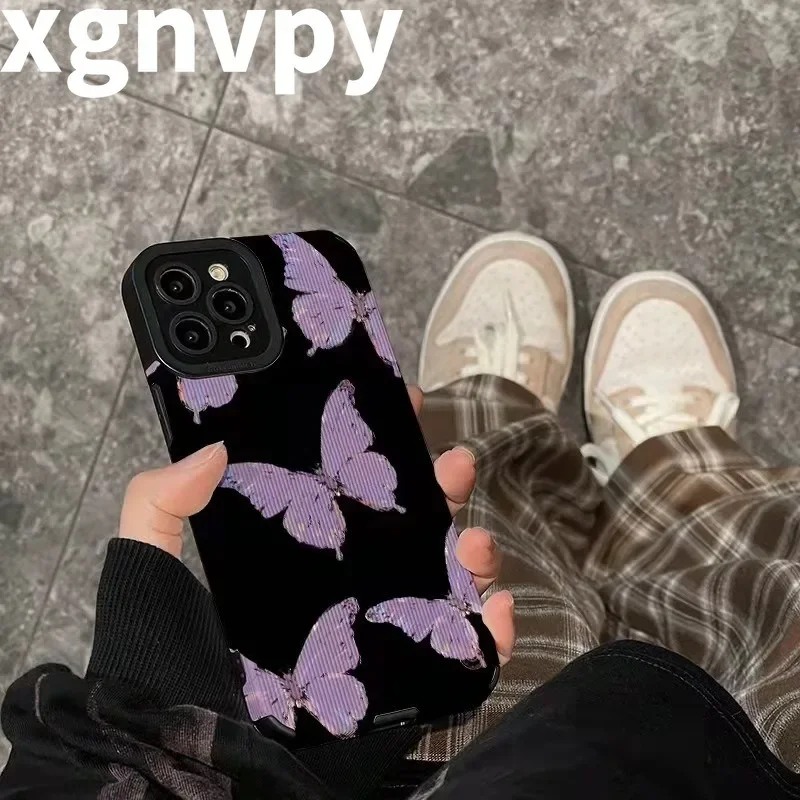 xgnvpy     Purple Butterfly Phone Cases - iPhone 13/14 Pro Max, 12/11, XR, & More. Soft Cover for Celular Devices