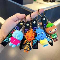 Disney Movie Elemental Keychain Anime Figure Wade Ripple Ember Lumen Clod Gale Silicon Keychain Backpack Key Rings Ornament