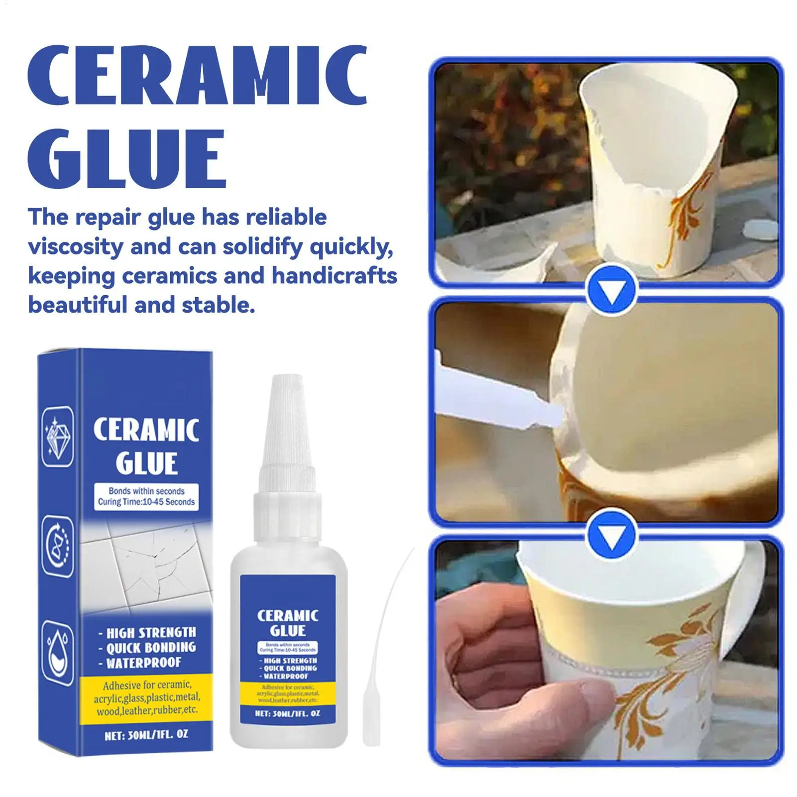Ceramic Repair Glue 30ml Ceramic Cracks Sealant Strong Glue Strong Adhesive Clear Glue For Porcelain Glass Pottery Wood Repair
