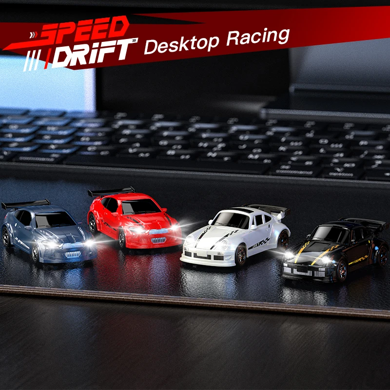 1:64 4WD RC Drift Car 2.4GHz Mini Desktop Racing Car with LED Light Type-C Charging Remote Control Toy for Kids Gift