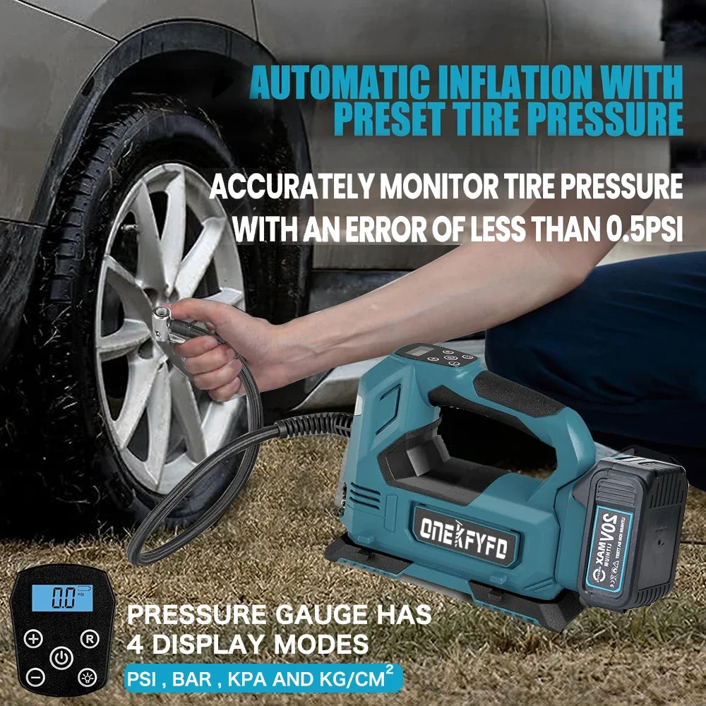 Portable Tire Inflator Air Pump Rechargeable Compressor Digital Cordless Electric Car Tyre Inflator Tools For Makita 18v Battery