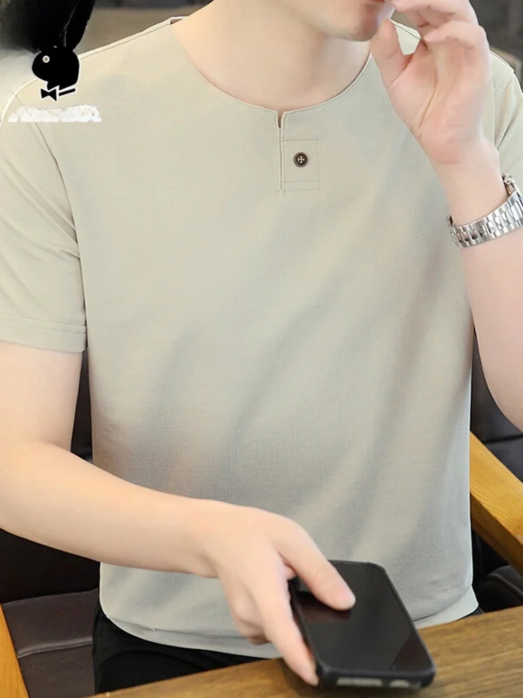 

Мужская футболка свободного кроя с коротким рукавом и круглым вырезом, летняя, новая модная тенденция, хлопок/полиэстер, не мнется