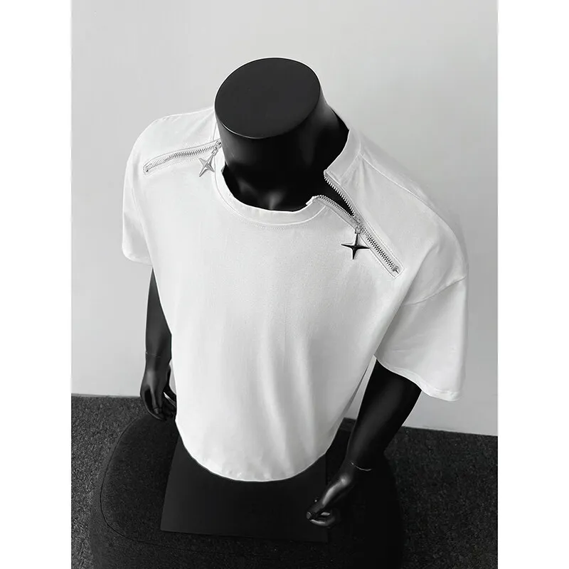 Round Neck T-Shirt man reathable Mens Zip Detail Trendy Design New Urban Streetwear Casual Summer Tee Comfort Fit Stylish Soft