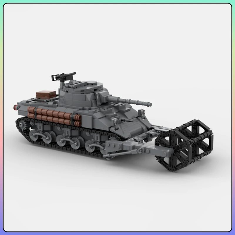 Military MOC M4 Sherman Antimines Armored Combat Vehicle Building Block Model Bricks Set DIY Toys for Kid Christmas Gifts