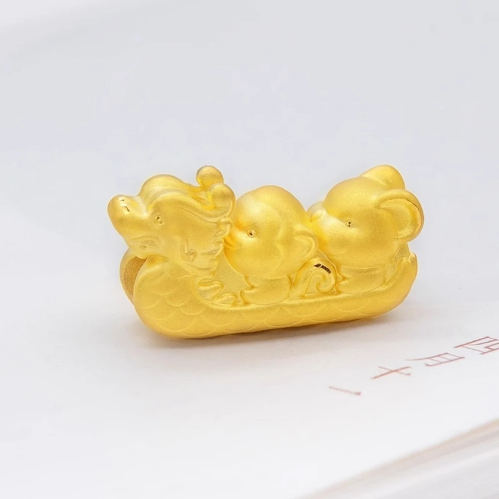 Real Pure 999 24K Yellow Gold Men Women Lucky 3D Monkey Mouse Dragon Boat Pendant 1.8g